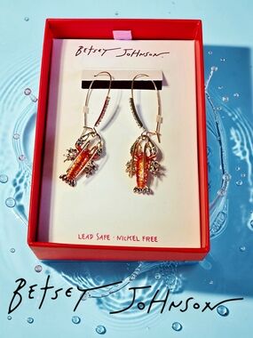 NEW Betsey Johnson Lobster Drop Earrings with Crystal Accents 2.5 Inches Long